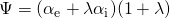 \Psi = (\alpha_\mathrm{e} + \lambda \alpha_\mathrm{i})(1+\lambda)