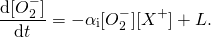 \begin{equation*}\frac{\mathrm{d}[O_2^-]}{\mathrm{d}t} = -\alpha_\mathrm{i} [O_2^-][X^+] + L.\end{equation*}